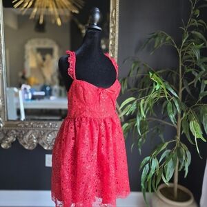Anthropologie Bright Red Lace Mini Dress NWT size MED
